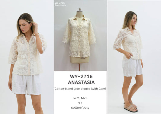 WY-2716 Anastasia Cotton blend lace blouse