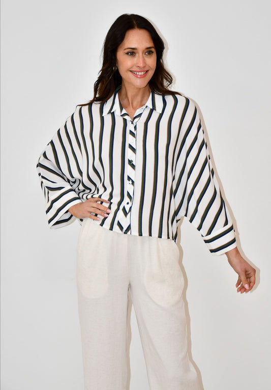 LX2538J Oversized Striped Button-Down