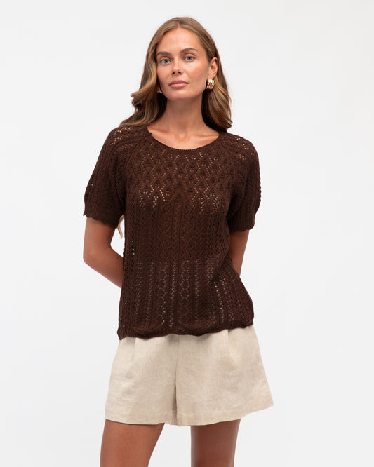 TF11215/O CROCHET KNIT TEE