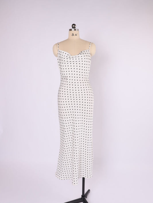 VH23129 - Polka dot cowl neck satin midi dress