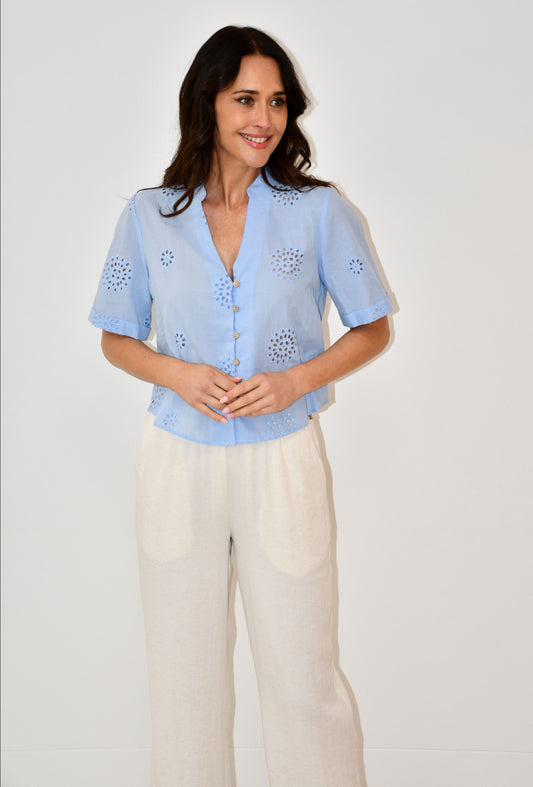 LX2521-1J Sky Blue Embroidered