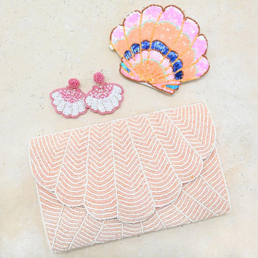 Beaded Pastel Shell Clutch