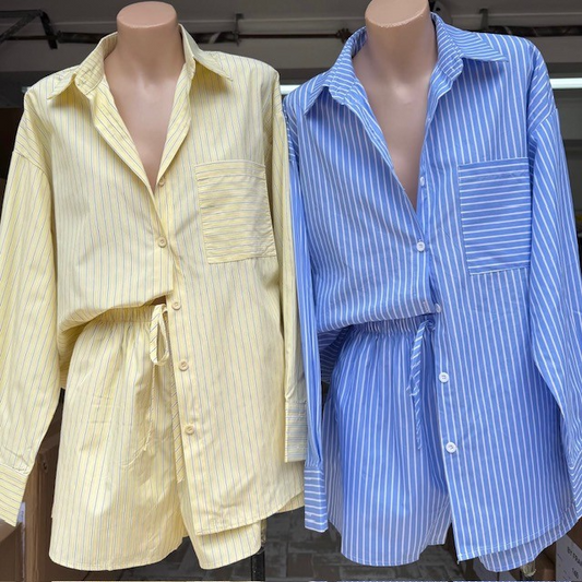 554 STRIPE SHIRT SHORT SET