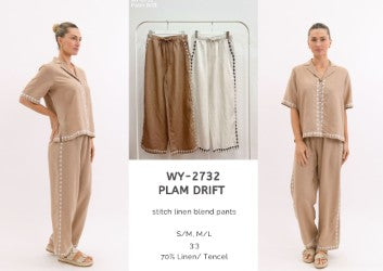 WY-0732 Plam drift stitch linen blend pant