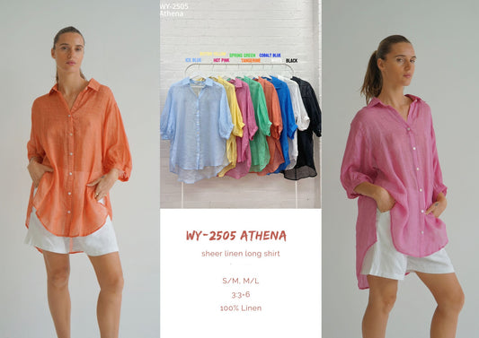 WY-2505/O - Athena long sheer linen shirt