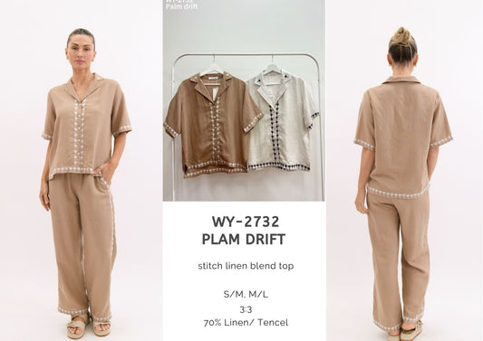 WY-2732 Plam drift stitch linen blend top