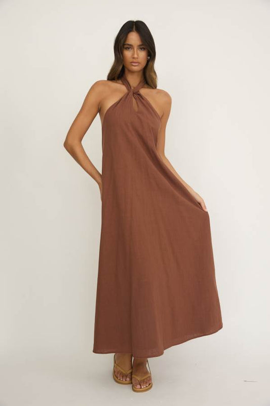 64666J03/H CHOCOLATE MAXI DRESS