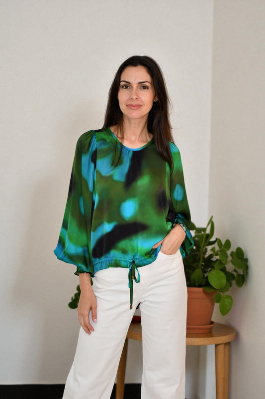 LA0967-10J MIST SATIN BALLOO SLEEVE TOP