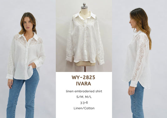 WY-2825/O Ivara linen embroidered shirt