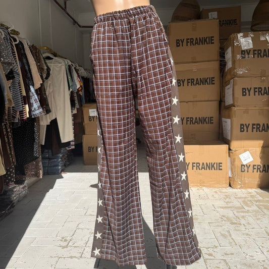 997-1 Chocolate/Blue Gingham Star Racer Pant