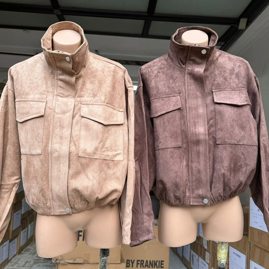 889 Funnel Neck Faux Suede Jacket 