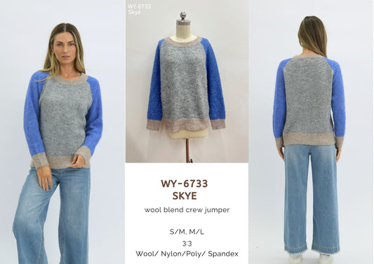 WY-6733 Skye wool blend colour block crew jumper
