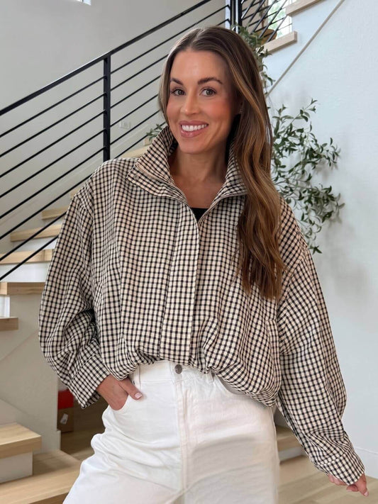 SM_YZS_7324 - Spring Gingham Bomber Jacket