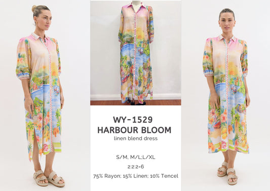 WY-1529 -  Harbour Bloom linen blend dress