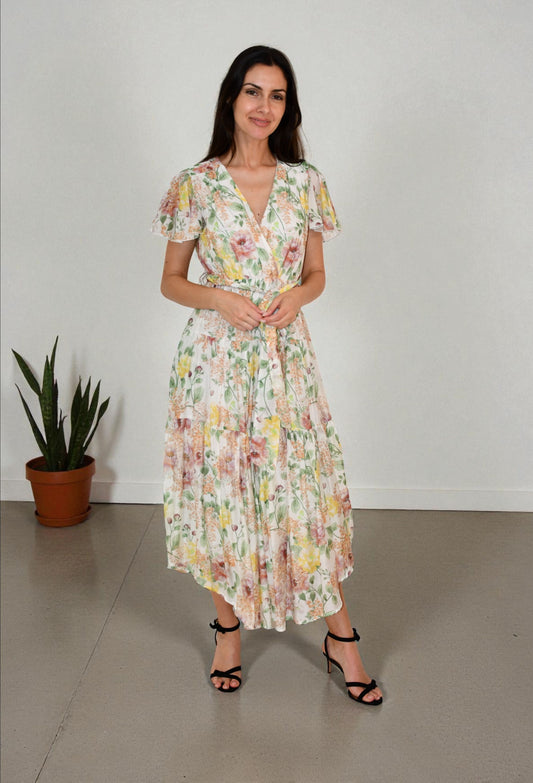 XW20796-1J Soft Pastel Garden Pleated Maxi Dress