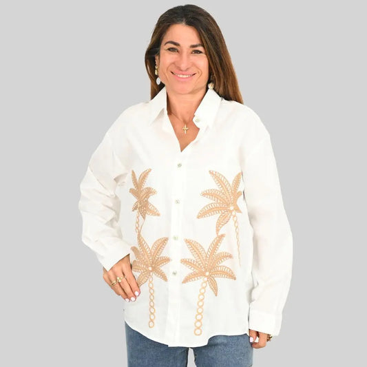 "Hannah" Beige Palm with Embroidery 2522