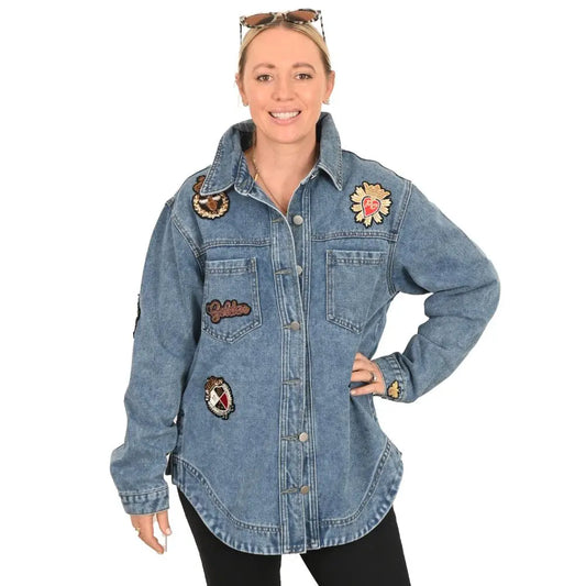 Crowned Bee Denim Shacket - 2534 - (4)