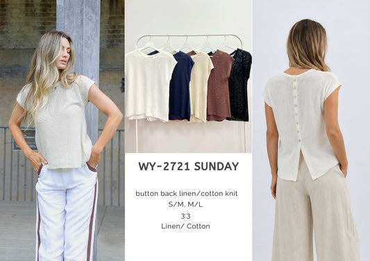 WY-2721- Sunday button back linen knit