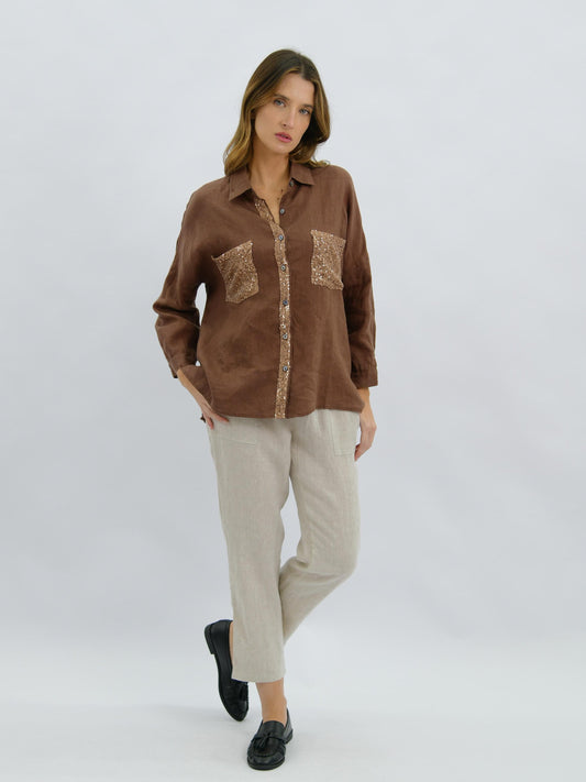 WY-2831/O 	 Lumina Sequin Linen Shirt