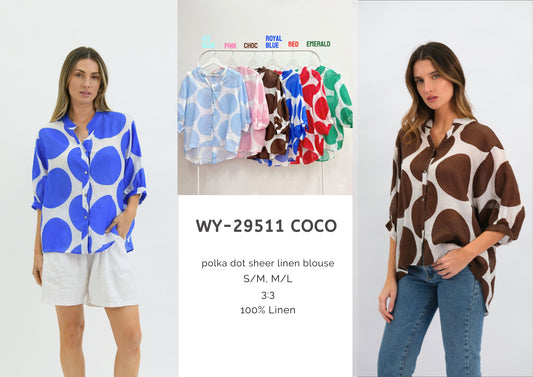WY-29511 - coco polka dot sheer linen blouse