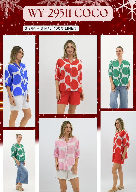 WY-29511 - coco polka dot sheer linen blouse