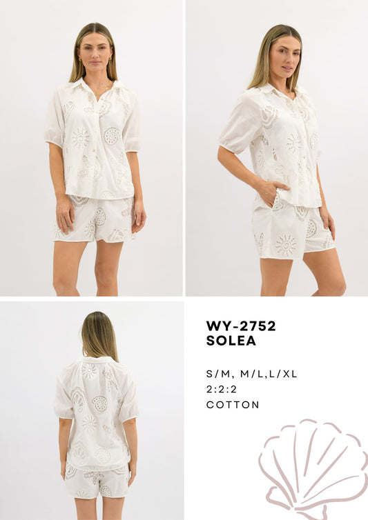 WY-0752/O Solea white cotton embroidery SHORTS