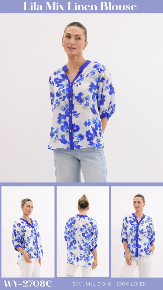 WY-2708C - Lila Mix Linen Blouse