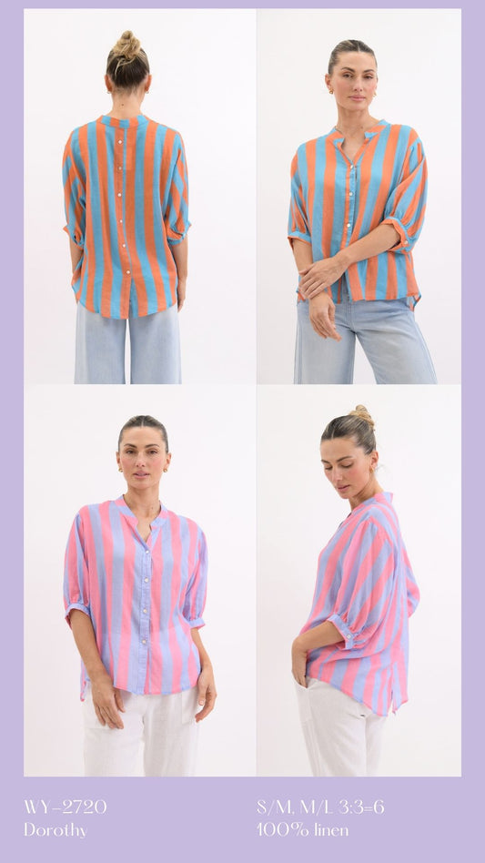 WY-2720 - Dorothy wide stripe linen shirt
