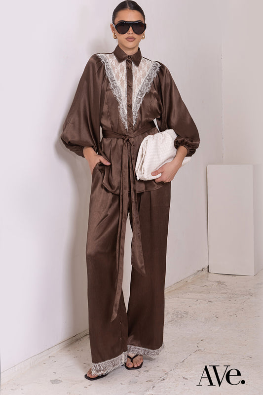 LPE874/O  SATIN LACE TRIM SHIRT