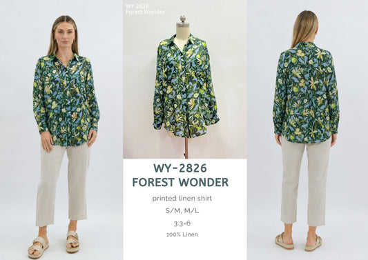 WY-2826/O Forest Wonder printed linen shirt