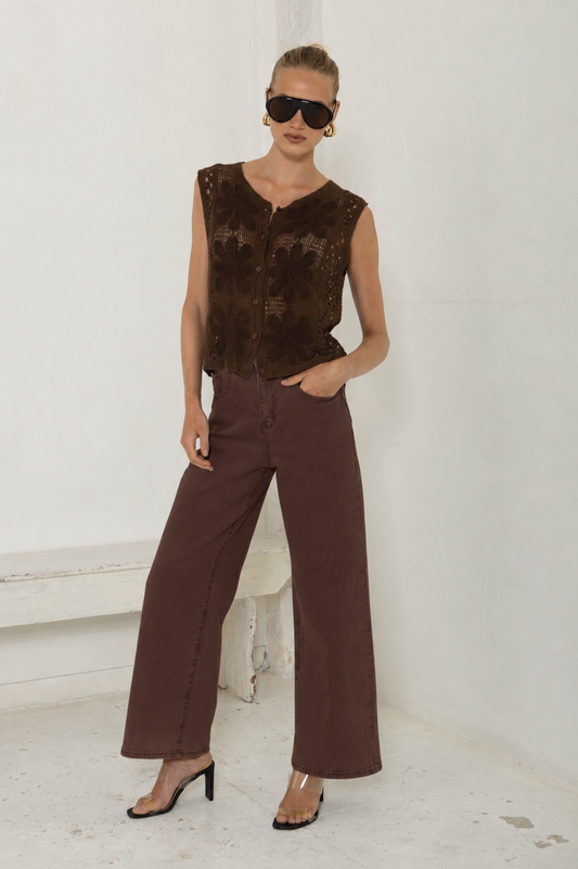 ALP1332/O CHOCOLATE DENIM WIDE LEG JEAN