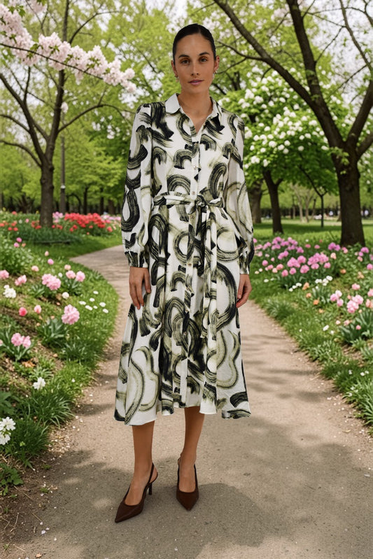 LX2514J   Abstract Brushstroke Midi Dress