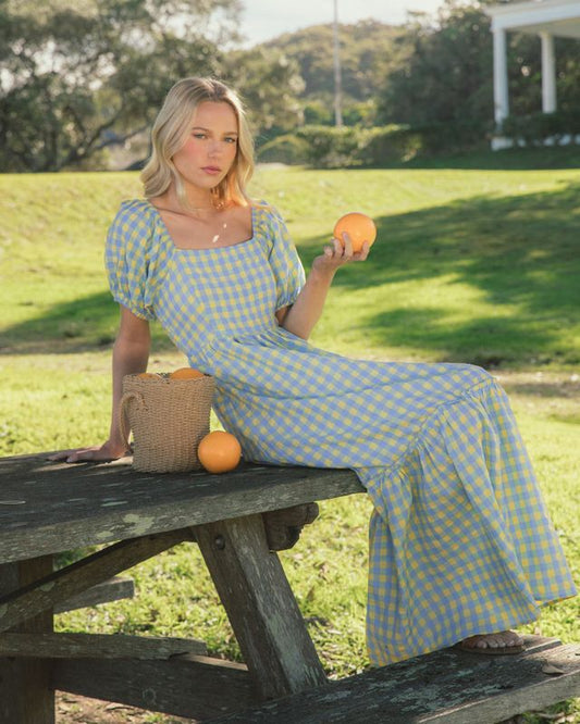 PH12760/O SPRING GINHAM PUFF SLEEVE MAXI