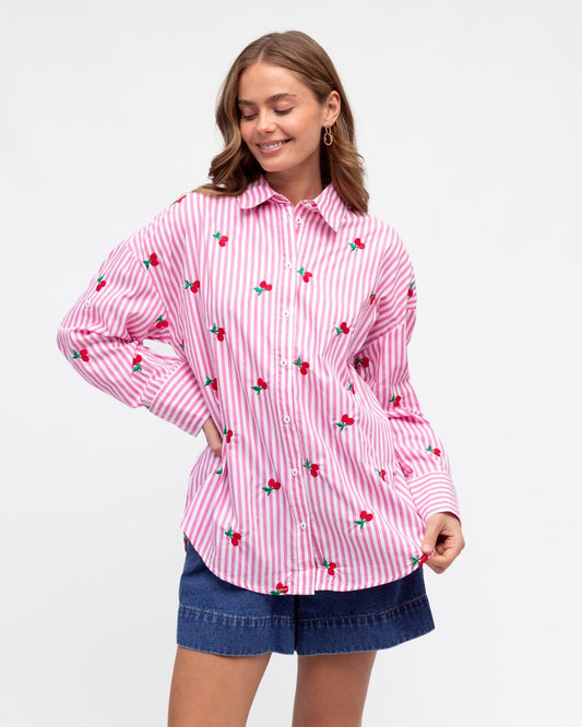 LOL70752-1/O STRIPE SHIRT WITH DETAILING CHERRIES