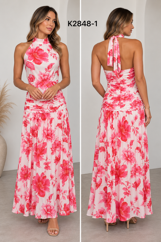 K2848-1/O FLORAL HAULTER DRESS
