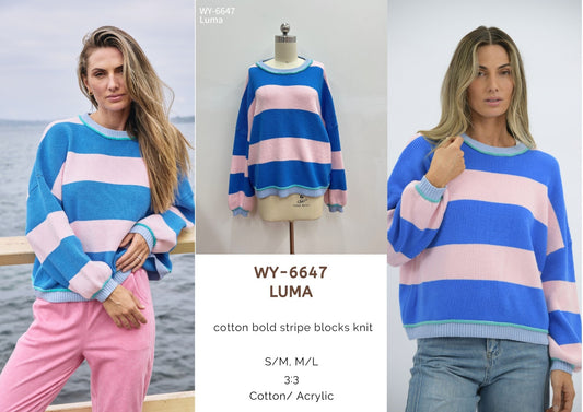 WY-6647/O 	 Luma cotton bold stripe blocks knit