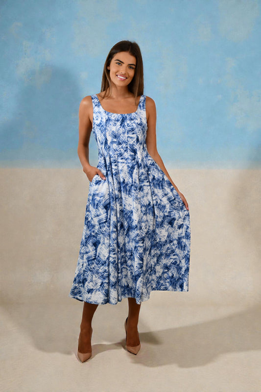 LA1313-6J Abstract Print Midi Dress