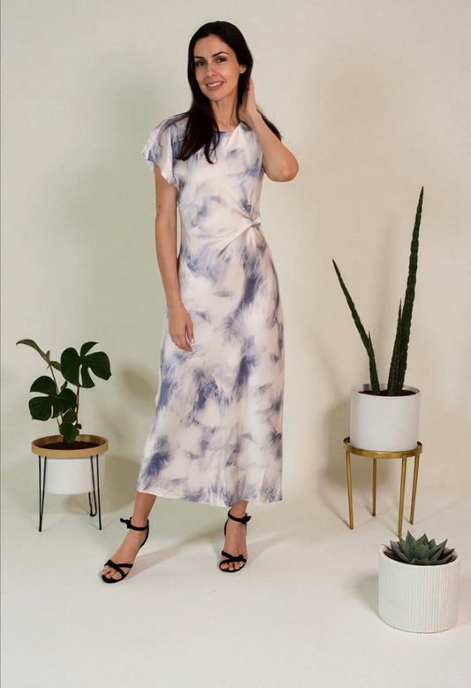 LA1747-5 Abstract Satin Twist-Front Dress