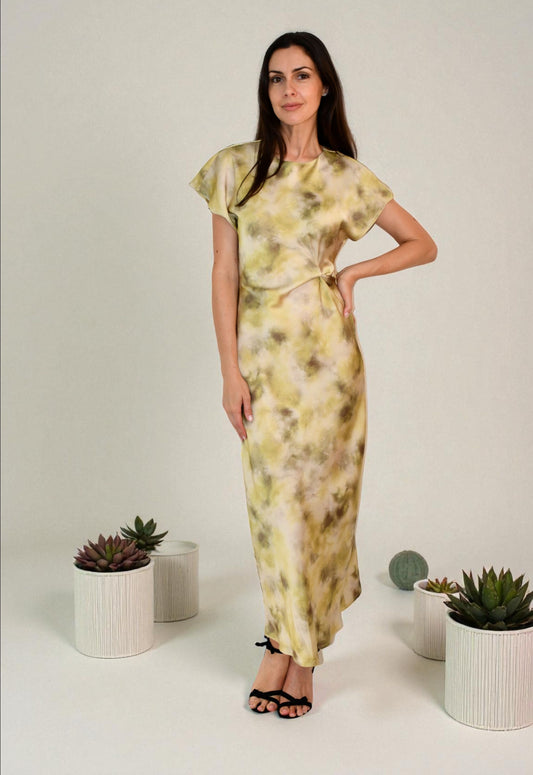 LA1747-6 - Abstract Satin Twist-Front Dress