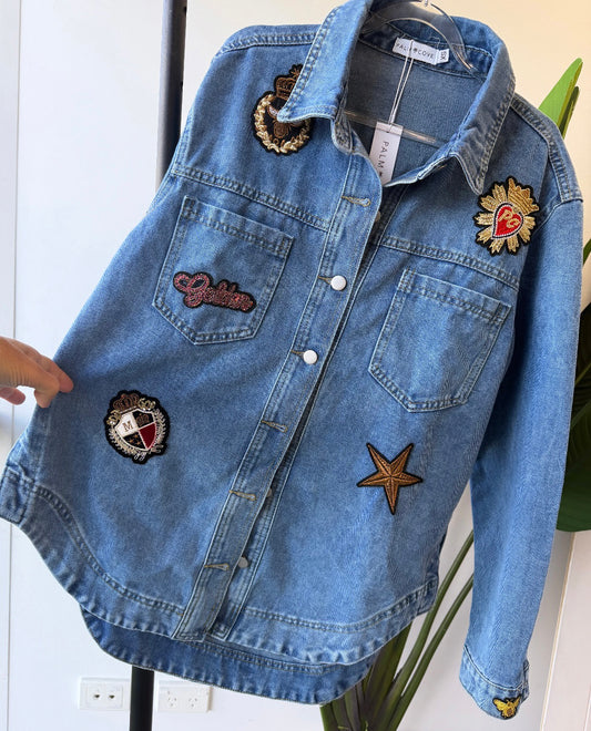 Crowned Bee Denim Shacket - 2534 - (4)