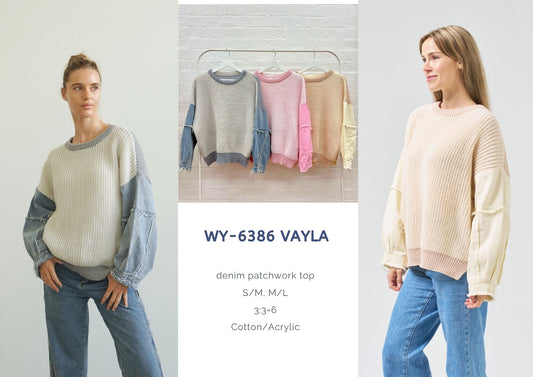 WY-6386/O Vayla denim patchwork top