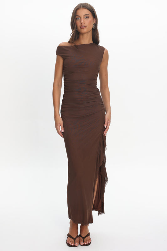 64586D20/H POP SHOULDER RUSHED MAXI