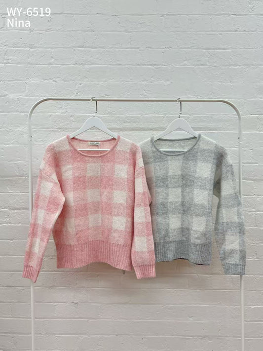 WY-6519 Nina wool blend check knit/O