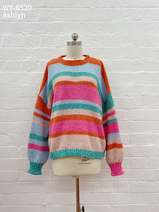 WY-6520 Ashlyn rainbow stripe knit/O