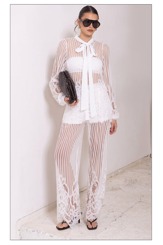 LPE887/O WHITE & BLACK LACE PANT