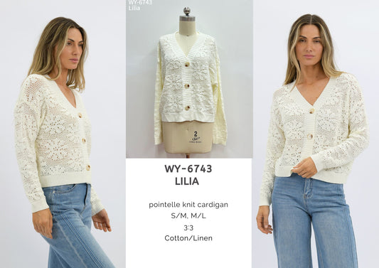WY-6743 - Lilia pointelle knit cardigan