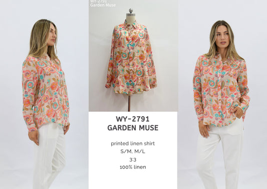 WY-2791 - Garden Muse printed linen shirt