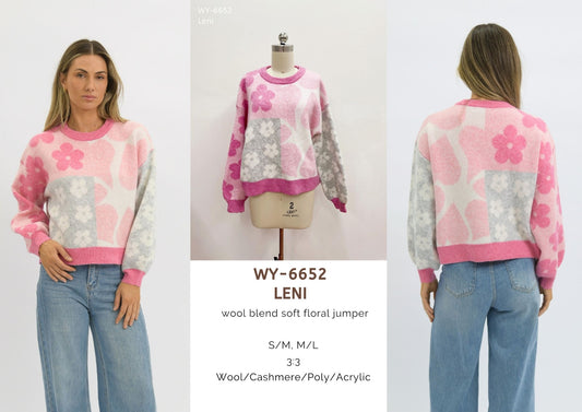 WY-6652/O Leni wool blend soft floral jumper