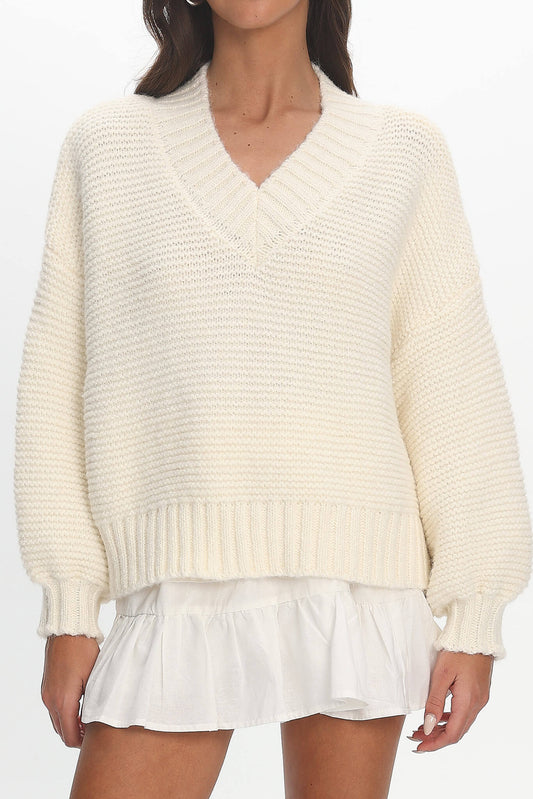 CN0092/H V NECK BUBBLE SLEEVE KNIT