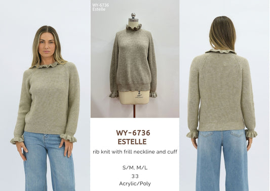 WY-6736/O Estelle rib knit with frill neckline and cuff